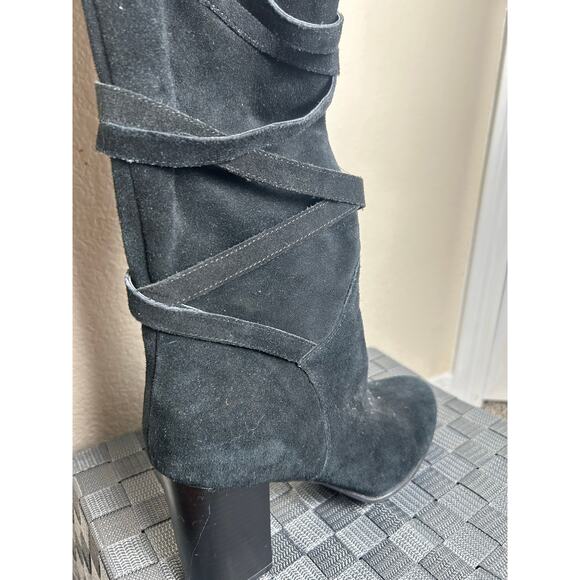 Sam Edelman Over The Knee Boots Women's Size 9.5 Black Suede Strappy Heeled Boot - Picture 4 of 16